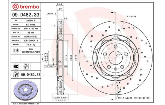 Brake disc 09D48233 Brembo