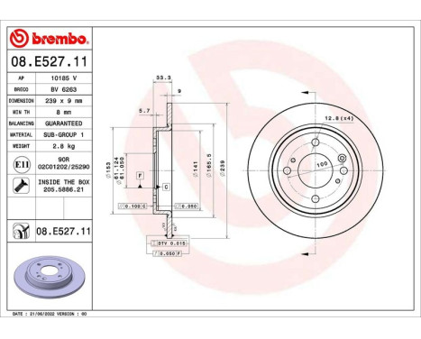 Brake disc 09E52811 Brembo