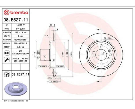 Brake disc 09E52811 Brembo, Image 2