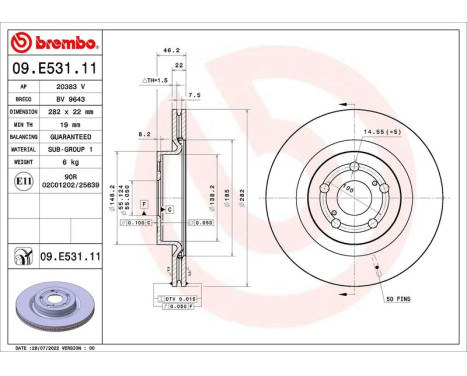 Brake disc 09E53111 Brembo