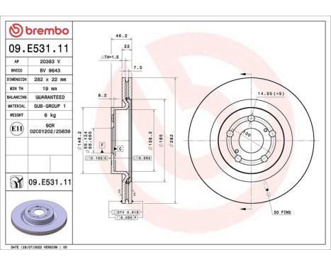 Brake disc 09E53111 Brembo, Image 2