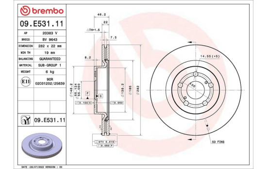 Brake disc 09E53111 Brembo, Image 2
