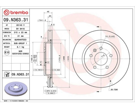 Brake disc 09N36331 Brembo