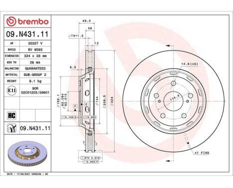Brake disc 09N43111 Brembo
