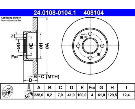 Brake Disc 24.0108-0104.1 ATE, Image 2