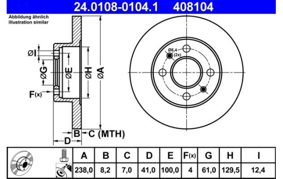 Brake Disc 24.0108-0104.1 ATE, Image 2