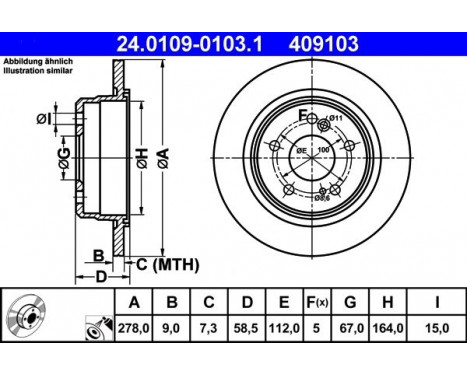 Brake Disc 24.0109-0103.1 ATE, Image 2