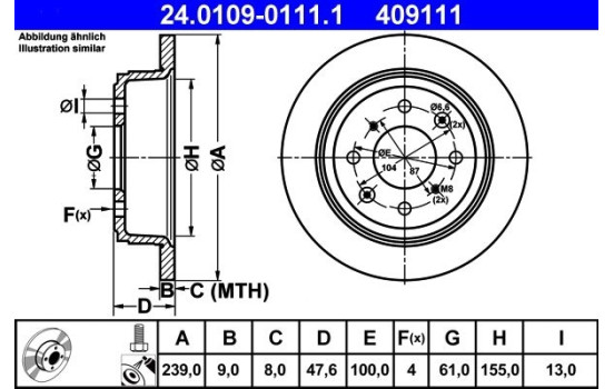 Brake Disc 24.0109-0111.1 ATE, Image 2