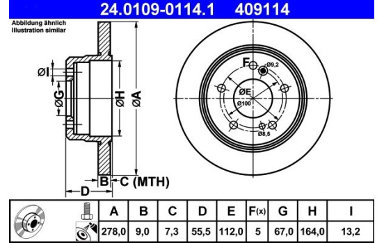 Brake Disc 24.0109-0114.1 ATE, Image 2