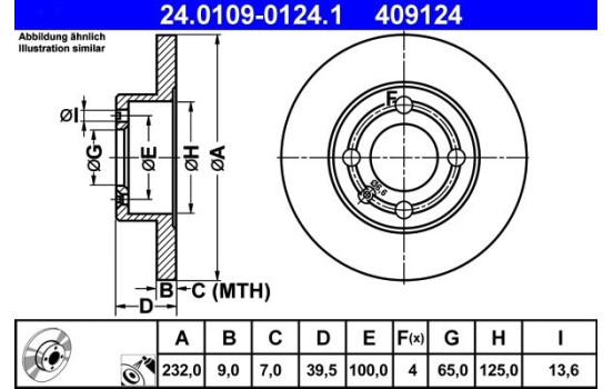 Brake Disc 24.0109-0124.1 ATE, Image 2