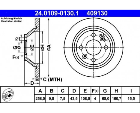 Brake Disc 24.0109-0130.1 ATE, Image 2