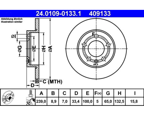 Brake Disc 24.0109-0133.1 ATE, Image 2