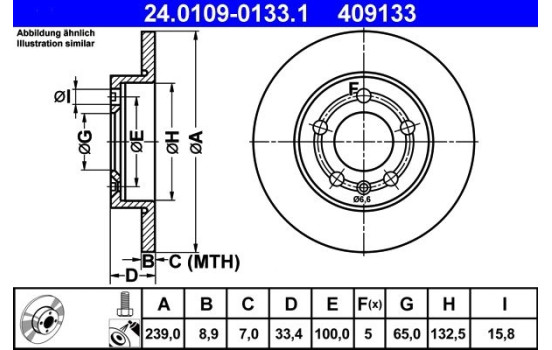 Brake Disc 24.0109-0133.1 ATE, Image 2