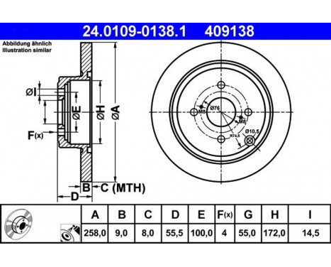 Brake Disc 24.0109-0138.1 ATE, Image 2