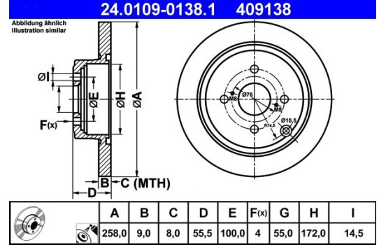Brake Disc 24.0109-0138.1 ATE, Image 2