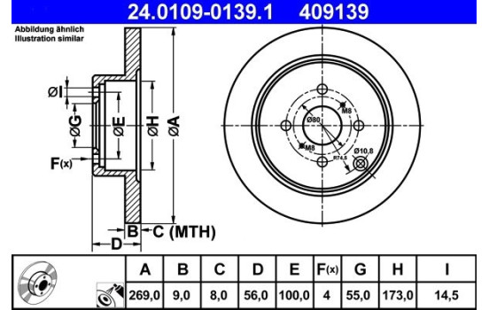 Brake Disc 24.0109-0139.1 ATE, Image 2