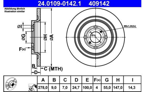 Brake Disc 24.0109-0142.1 ATE, Image 2