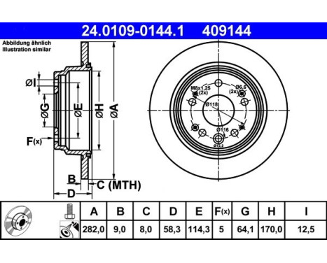 Brake Disc 24.0109-0144.1 ATE, Image 2