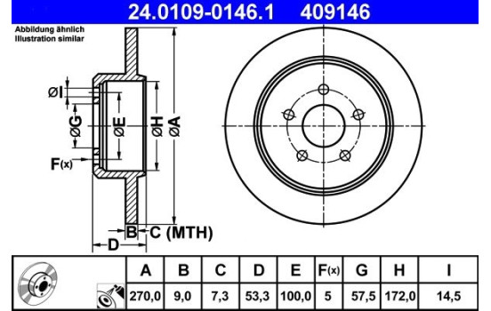 Brake Disc 24.0109-0146.1 ATE, Image 2