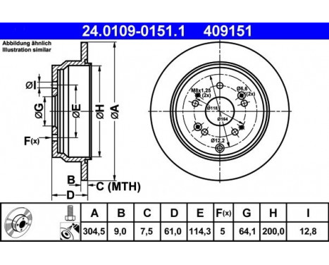 Brake Disc 24.0109-0151.1 ATE, Image 2