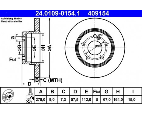 Brake Disc 24.0109-0154.1 ATE, Image 2