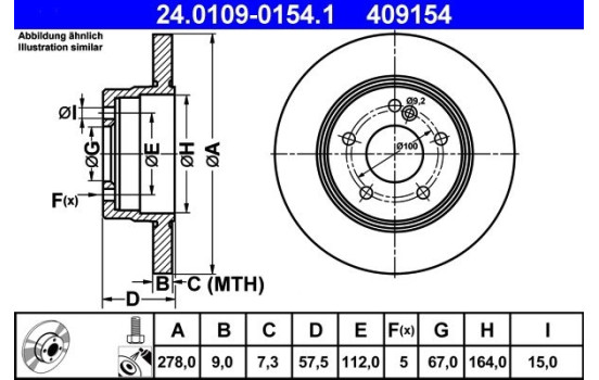 Brake Disc 24.0109-0154.1 ATE, Image 2