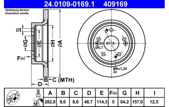 Brake Disc 24.0109-0169.1 ATE, Image 2