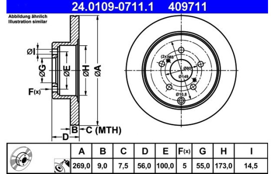 Brake Disc 24.0109-0711.1 ATE, Image 2