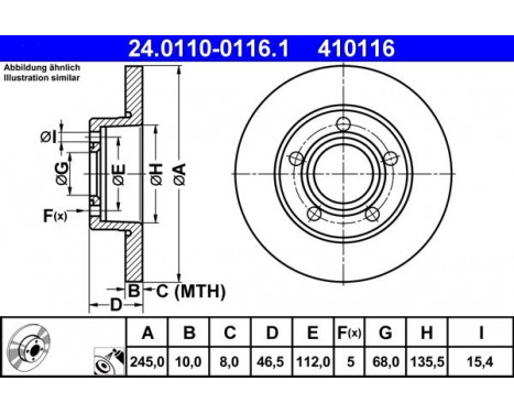 Brake Disc 24.0110-0116.1 ATE, Image 2