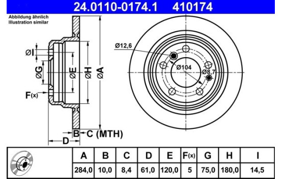 Brake Disc 24.0110-0174.1 ATE, Image 2