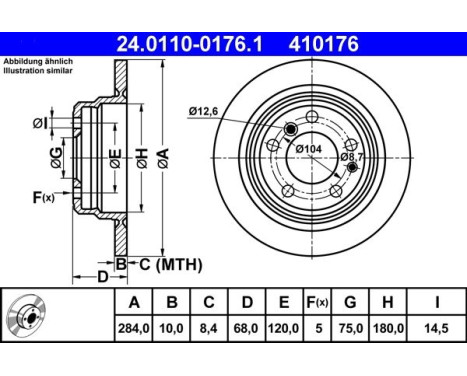 Brake Disc 24.0110-0176.1 ATE, Image 2