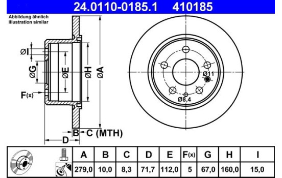Brake Disc 24.0110-0185.1 ATE, Image 2