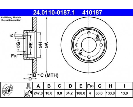 Brake Disc 24.0110-0187.1 ATE, Image 2