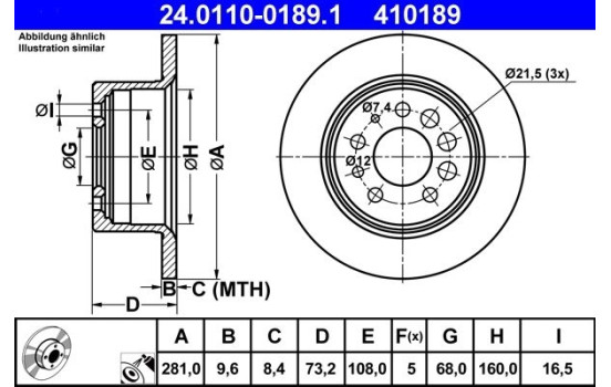 Brake Disc 24.0110-0189.1 ATE, Image 3