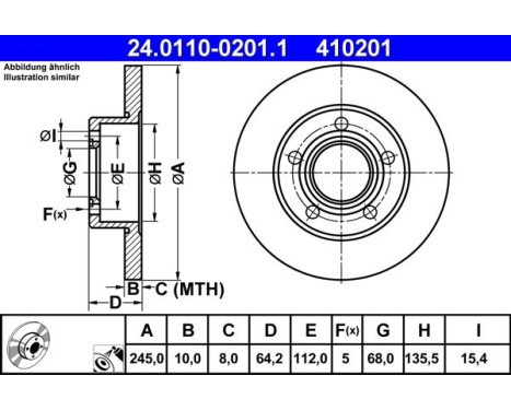 Brake Disc 24.0110-0201.1 ATE, Image 2