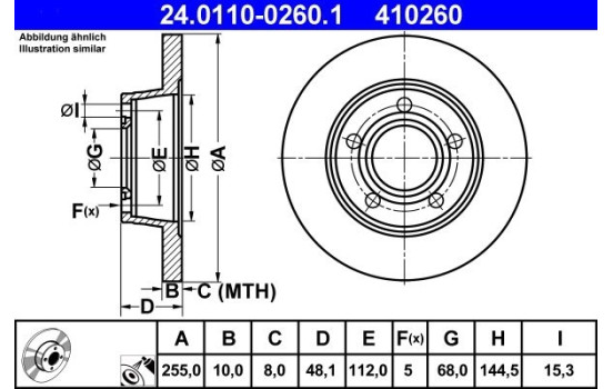 Brake Disc 24.0110-0260.1 ATE, Image 2