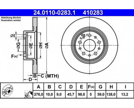 Brake Disc 24.0110-0283.1 ATE, Image 2