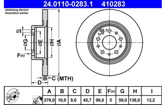 Brake Disc 24.0110-0283.1 ATE, Image 2