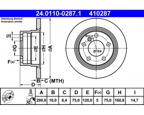 Brake Disc 24.0110-0287.1 ATE, Image 2