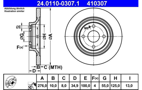 Brake Disc 24.0110-0307.1 ATE, Image 2