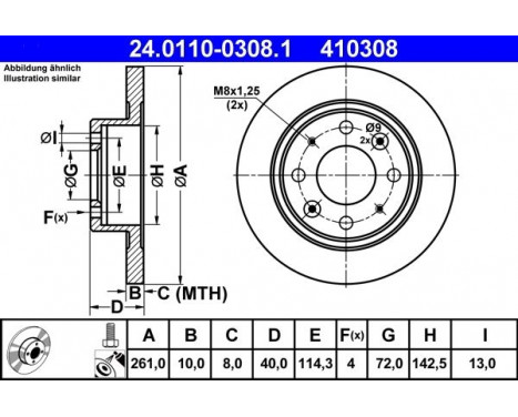 Brake Disc 24.0110-0308.1 ATE, Image 2