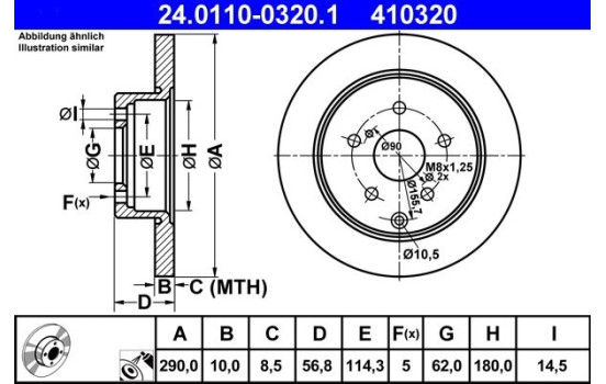 Brake Disc 24.0110-0320.1 ATE, Image 2