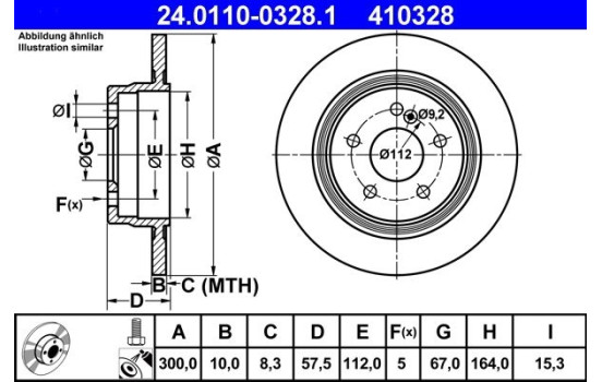 Brake Disc 24.0110-0328.1 ATE, Image 2