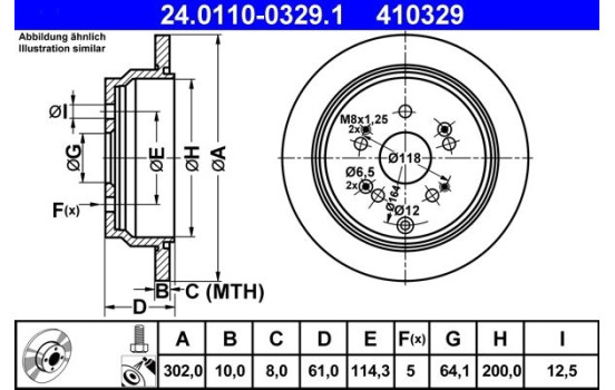 Brake Disc 24.0110-0329.1 ATE, Image 2