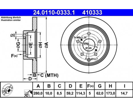 Brake Disc 24.0110-0333.1 ATE, Image 2