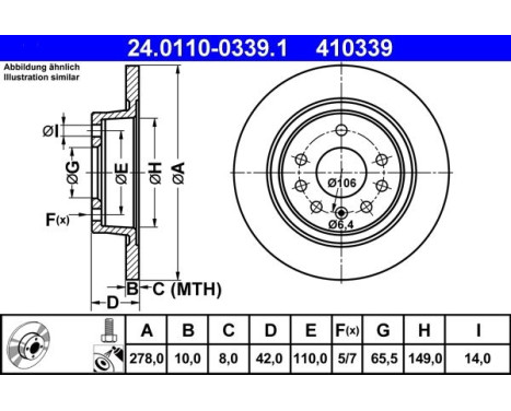 Brake Disc 24.0110-0339.1 ATE, Image 2