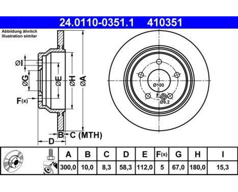 Brake Disc 24.0110-0351.1 ATE, Image 2