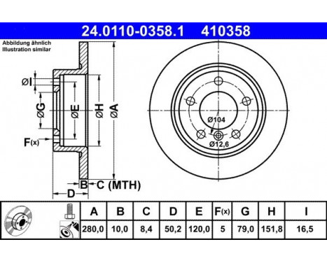 Brake Disc 24.0110-0358.1 ATE, Image 2