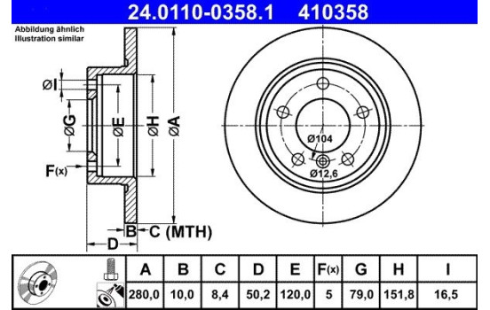 Brake Disc 24.0110-0358.1 ATE, Image 2