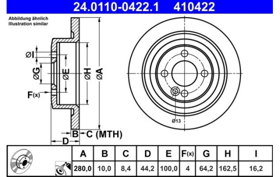 Brake disc 24.0110-0422.1 ATE